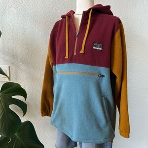 Retro Colorblock Fleece Hoodie | 90s Aesthetic Gorpcore Pullover